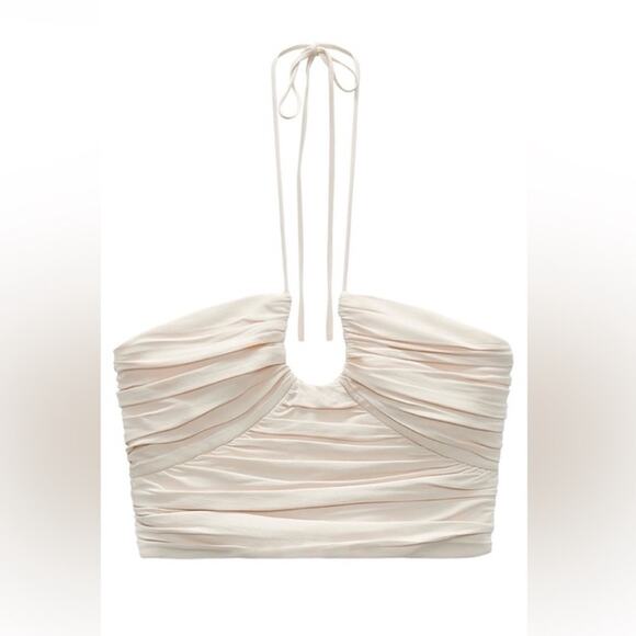 Zara Cream Ruched Bustier Halter Top - Picture 1 of 7